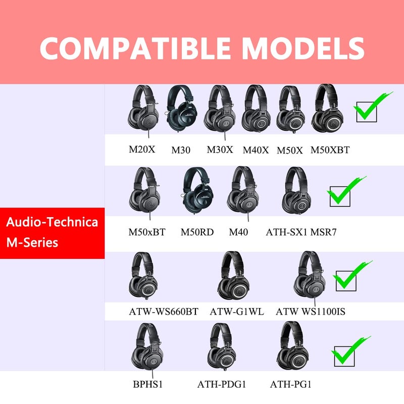 Krone Kalpasmos ATH M50X Earpads Compatible with ATH M50X, Cooling-Gel Memory Foam Replacement Pads for Audio-Technica M-Series Headphones, Soft & Breathable â€“ Black - Image 2